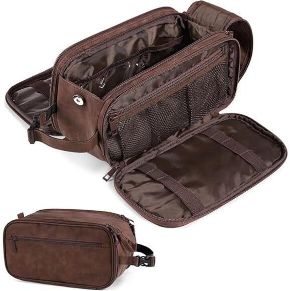 Mens Toiletry Bag Travel Bag Shaving Kit Grooming Organizer Water Resistant Case - Picture 7 of 7